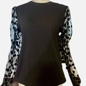 NWOT Black SHEIN Knit Blouse Sheer Polka Dot Sleeves XL